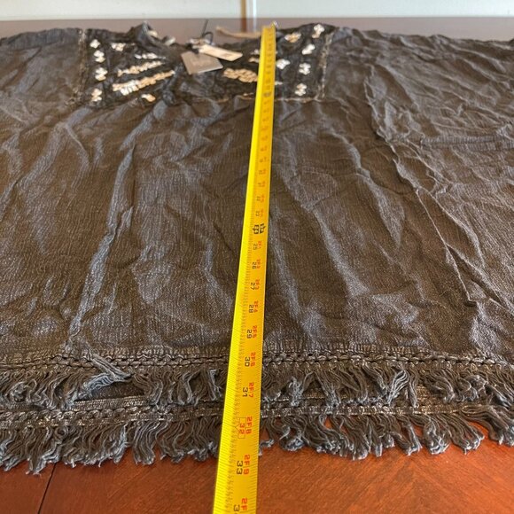 Be Beach by Exist Black Fringe Boho Poncho With Embroidered Floral Details L/XL - Picture 10 of 14